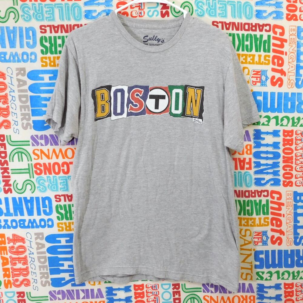 Sully's Boston Spellout T Shirt Size L Gray Bruins Red Sox Celtics MBTA